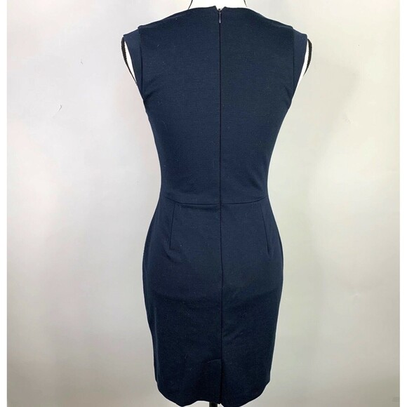 Banana Republic Sleeveless Sheath Dress Women O Navy Faux Leather Front Detail - Picture 7 of 12